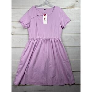 Berydress Dress XL Pink Short Sleeve Elastic Waist Split Neck Midi Pockets NWT